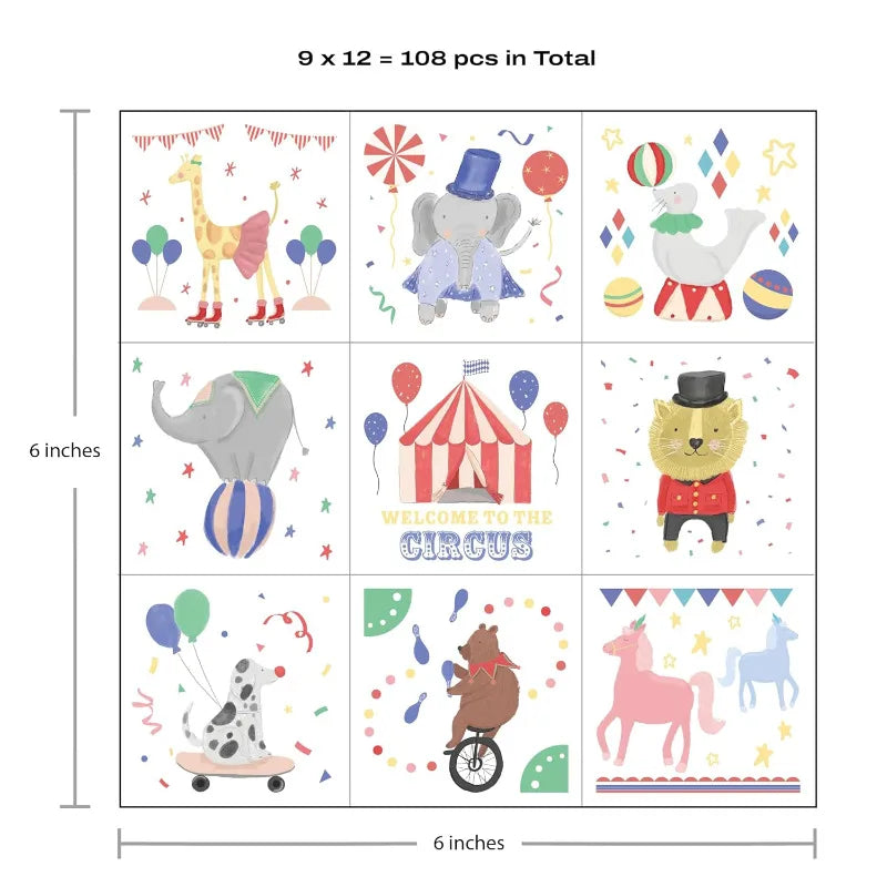 autocollants temporaires animaux cirque costumés ballons drapeaux bienvenue cirque fête enfant anniversaire multicolore