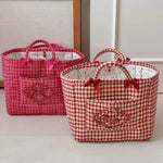 panier tissu carreaux rouge blanc vintage poignées détachables rangement multiple chambre enfant