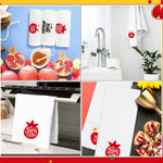 serviettes table coton blanc symboles religieux grenades pommes textes hébraïques festive rosh hashanah decorative