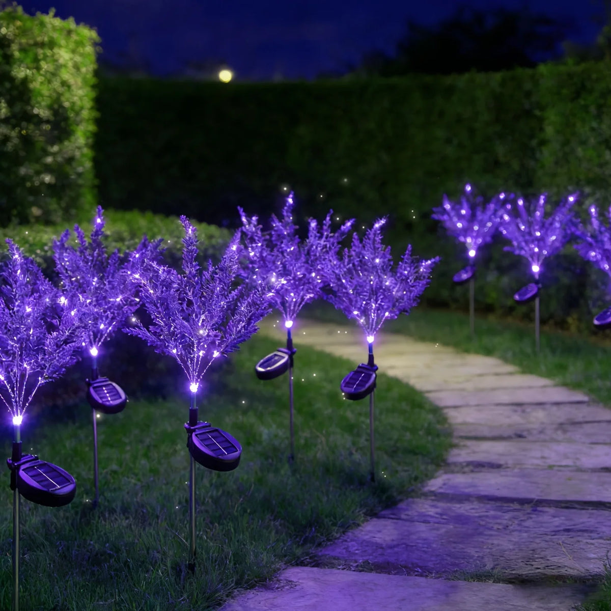décoration extérieure jardin fleurs lavande led violet feuilles métal solaire ip65 nocturne festive