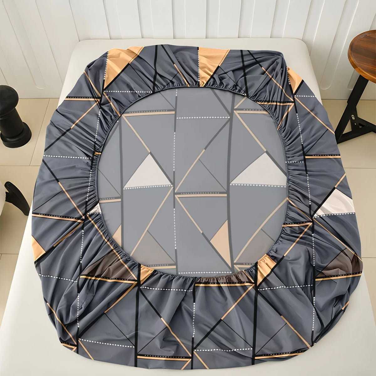 draps coton gris moderne housse lit élastique triangle beige noir doux minimaliste