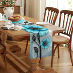chemin table moderne floral bleu clair gris polyester imitation lin neutreintérieurhôtel