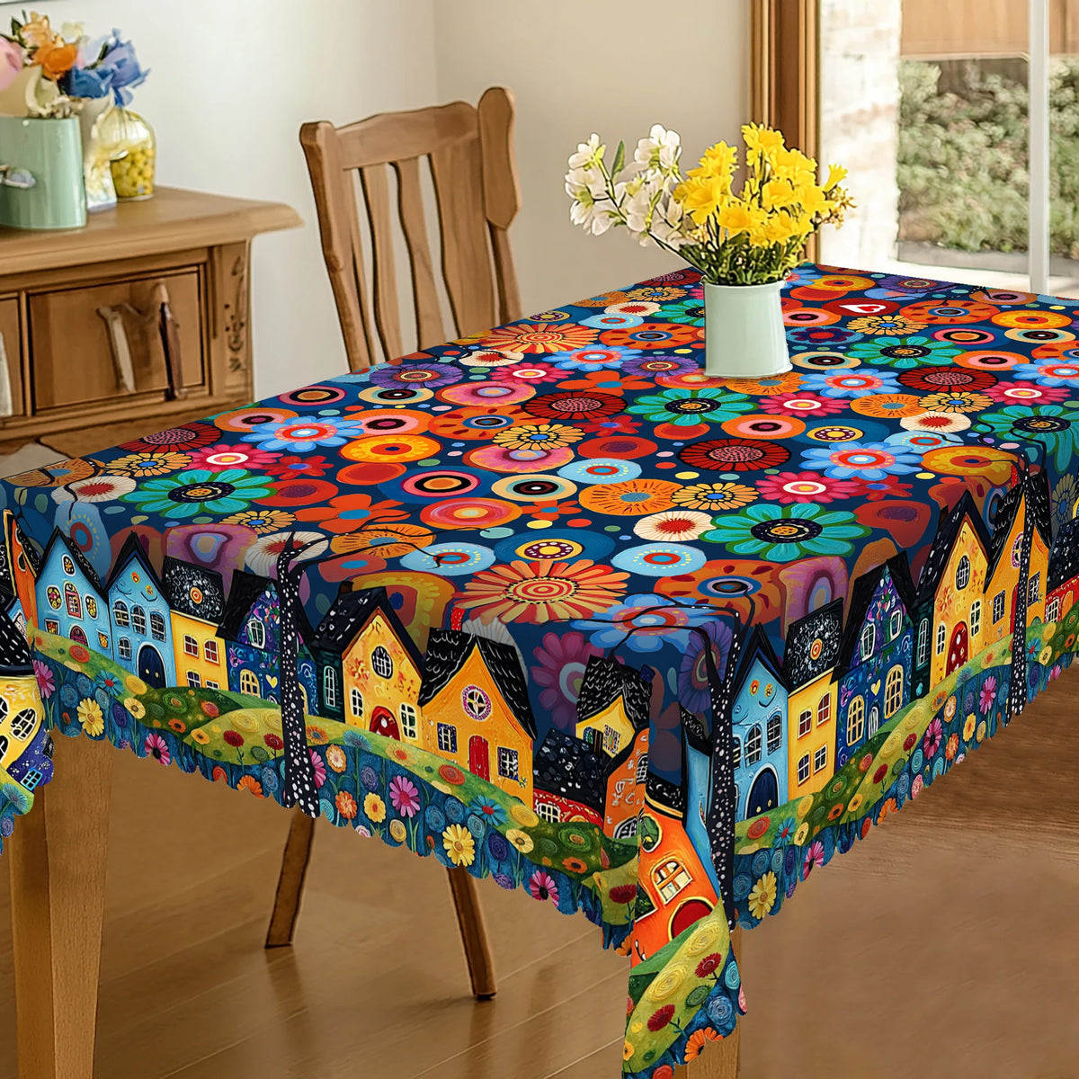 nappe moderne fleurs colorées motifs abstraits printemps été extérieure imperméable polyester multicolore round rectangle