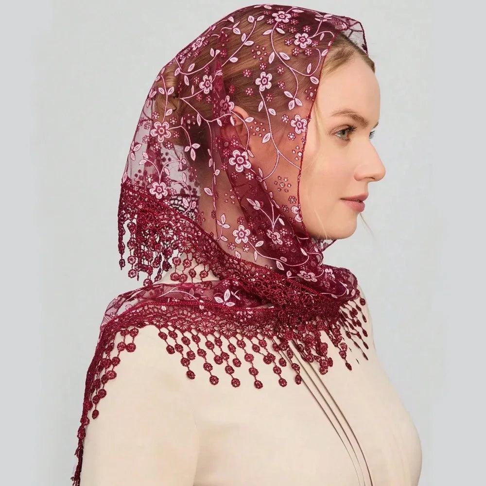 écharpe étoffe polyester motif floral blanc élégant voile tête décontracté