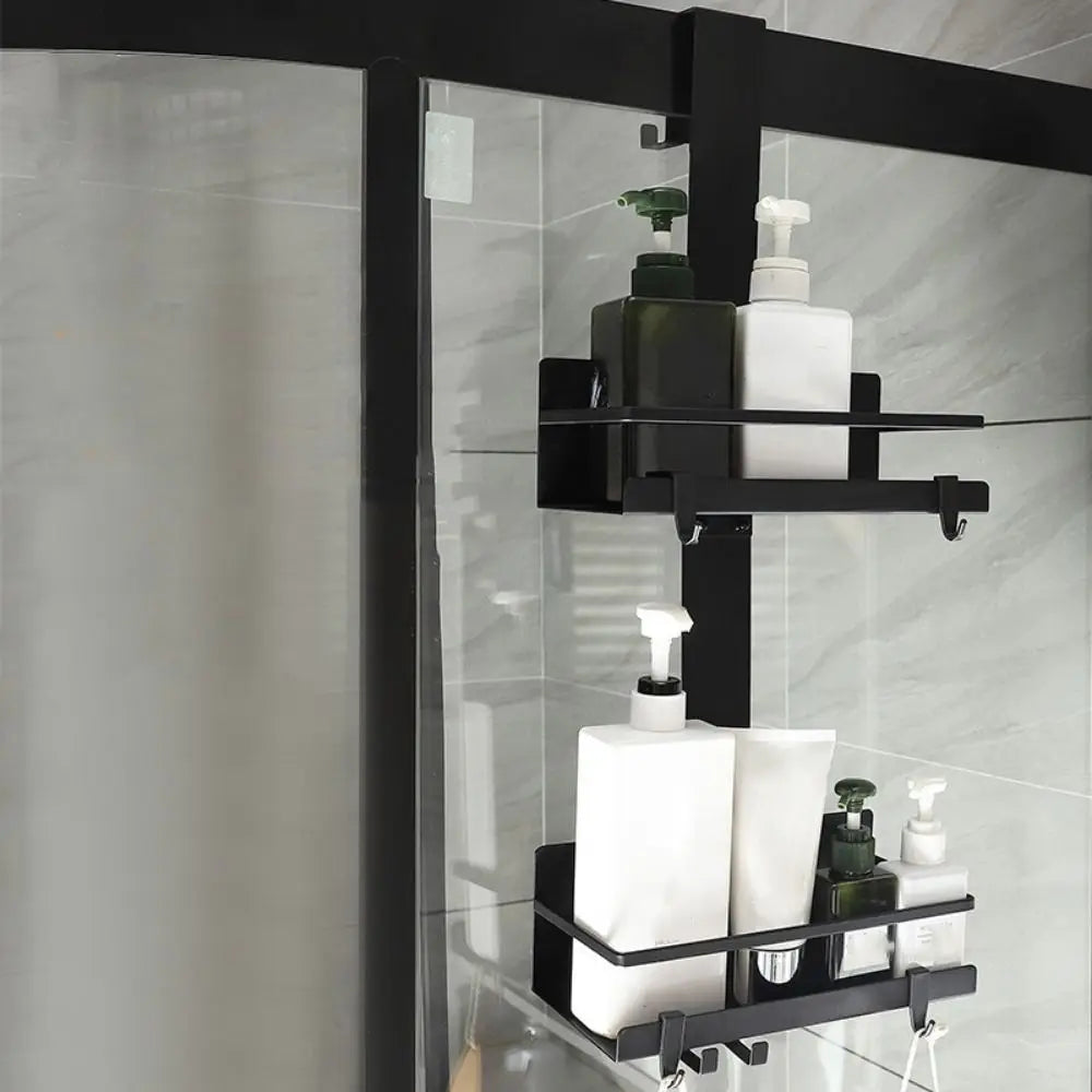 étagère salle bain moderne adhésive noire imperméable distributeurs savon gel crème double single layer