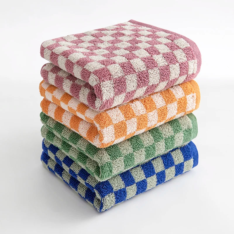 serviettes bain coton carreaux violet orange vert gris rapide moderne