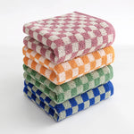 serviettes bain coton carreaux violet orange vert gris rapide moderne