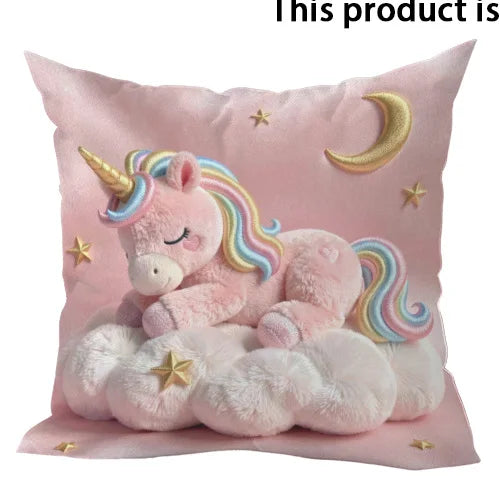 licorne rose nuages étoiles dorées coussin décoratif enfant taille 40x40 45x45 50x50 60x60 polyester