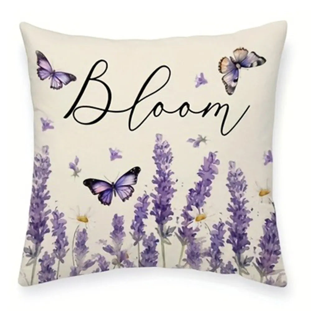 housse coussin fleurs lavande vintage maison chambre salon 40x40 45x45 50x50 60x60 polyester zipper