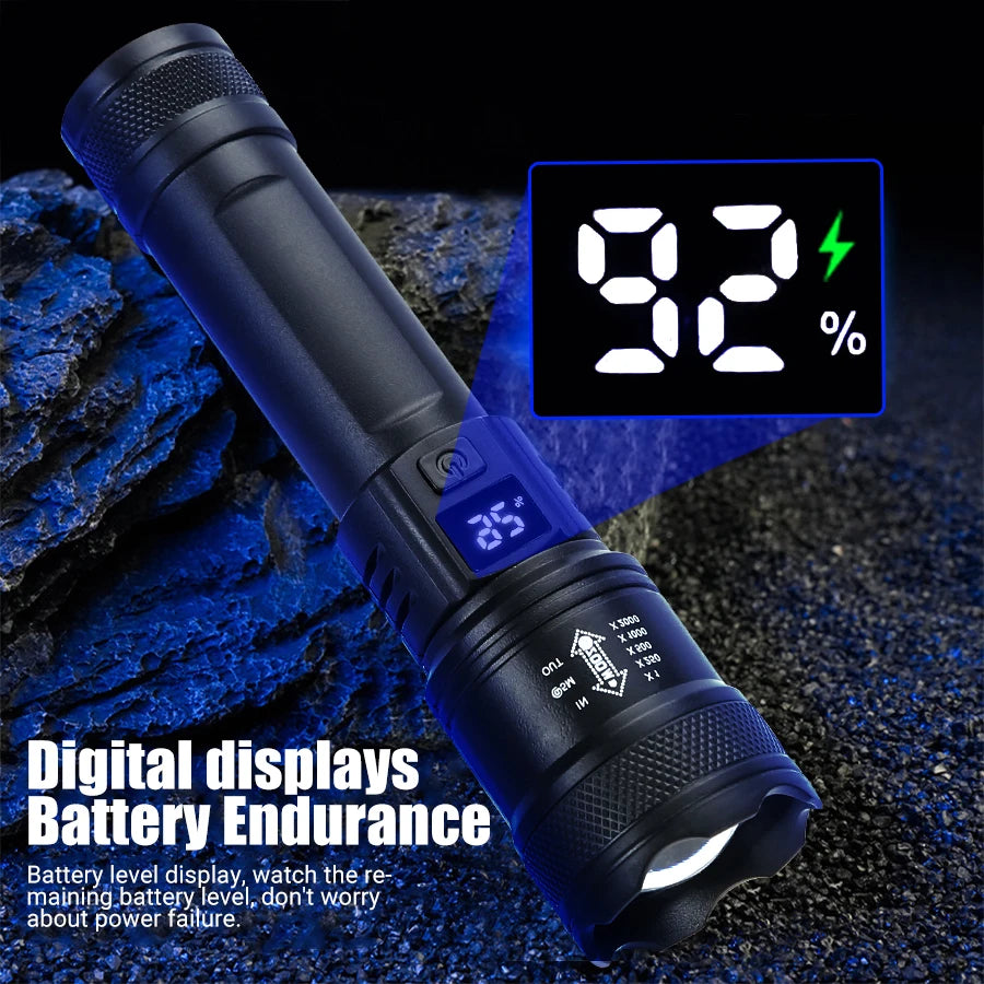 lampe torche noire rechargeable 10w led 800 lumens zoom modifiableextérieur moderne