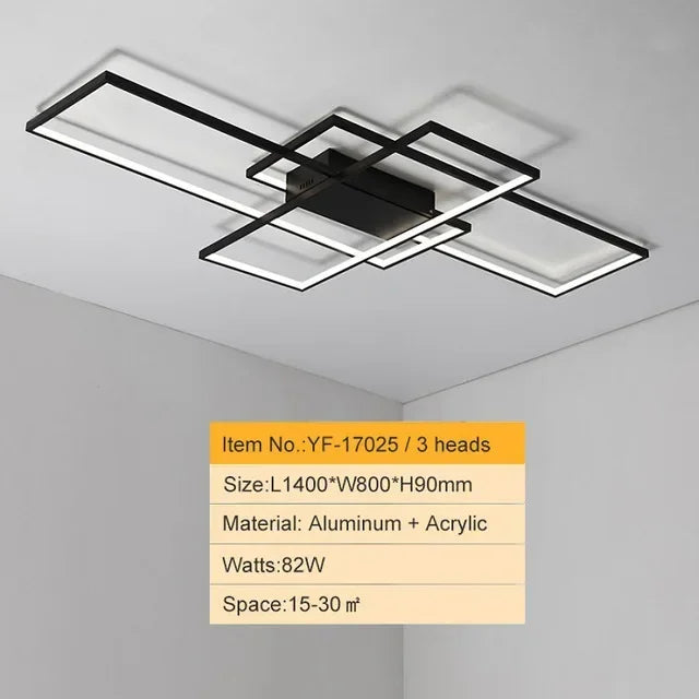plafonnier moderne minimaliste noir blanc rectangles superposés géométrique opaqué luminaire salon chambre
