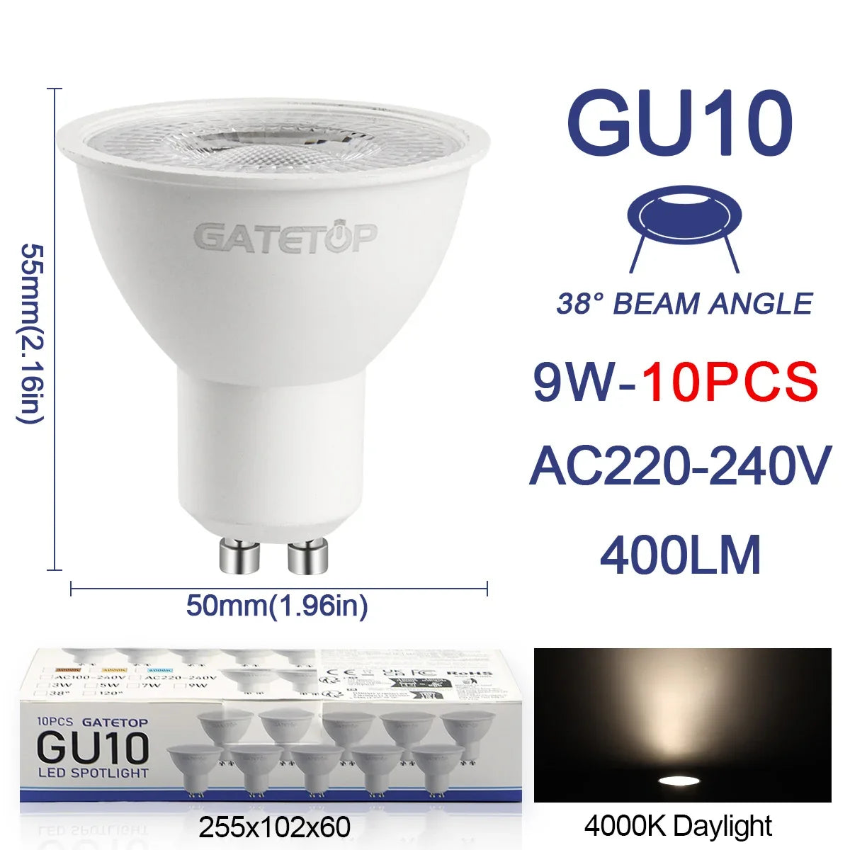 ampoules led gu10 9w blanc chaud 6000k moderne salon 3000k 4000k 25000h