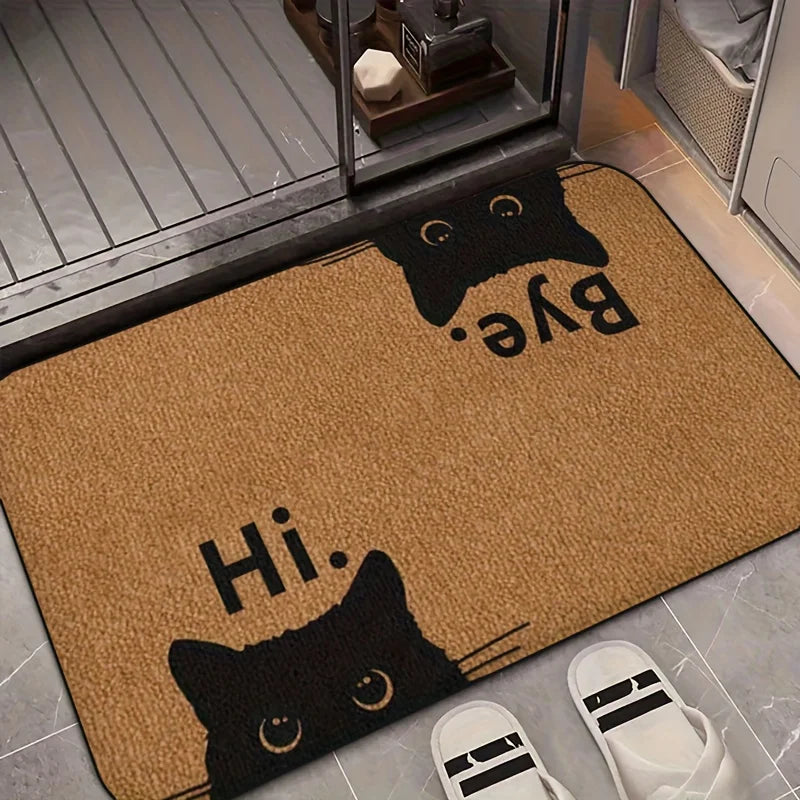 tapis d'entrée moderne chat noir hi bye polyester résistant décoloration