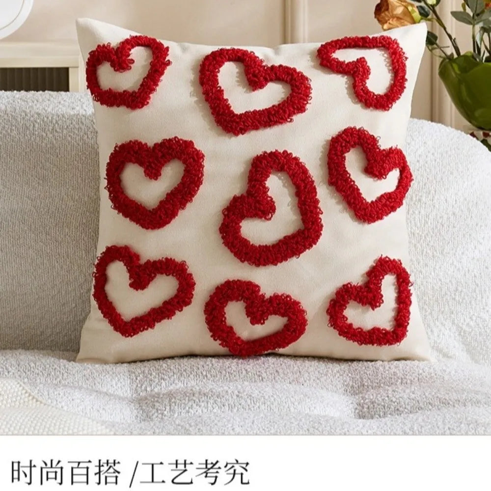 taies d'oreiller coeurs relief blancs lit polyester coton brodés opaques décoration romantique fixations coussins