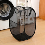 panier linge moderne pliable gris noir maille métal respectueux environnement poignées capacité grande