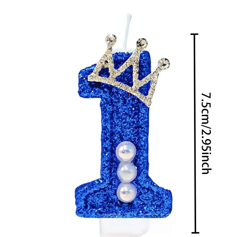 bougies chiffre anniversaire bleu pailleté décoratives festives crochet couronne numérotées grande taille
