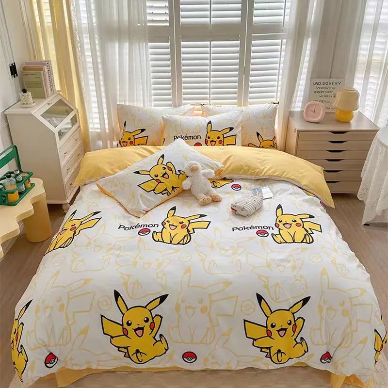 ensemble literie pokémon pikachu jaune enfant motif pikachu poke balls tissu lisse