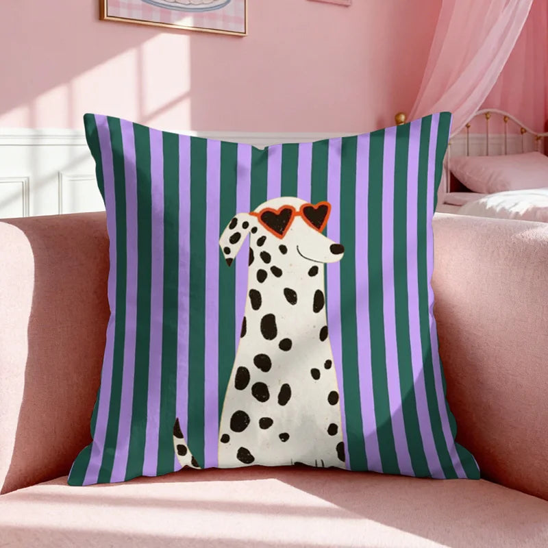 housse coussin imprimée rayures vertes violettes polyester carré moderne 45x45 cm zip décoration lit
