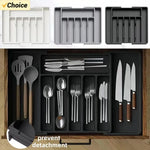 organisateur couverts moderne rangement vaisselle tiroir cuisine boucle plateaux gris noir pratiques