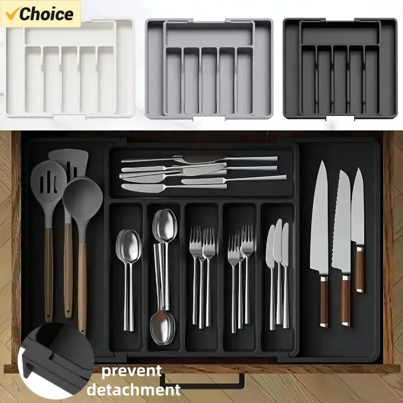 organisateur couverts moderne rangement vaisselle tiroir cuisine boucle plateaux gris noir pratiques