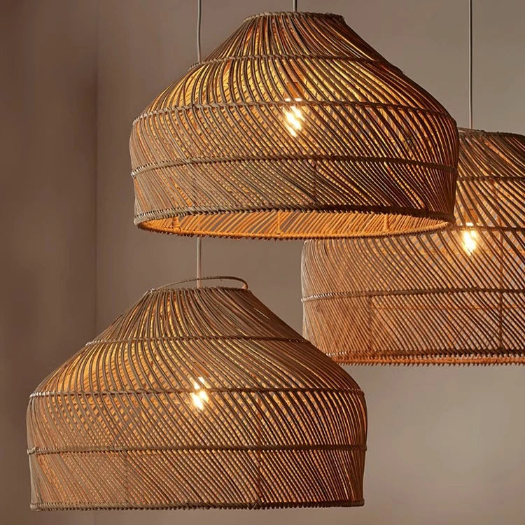 suspension lumineuse tressée moderne cordon beige naturel artisanale vintage pendentif chambre salle manger