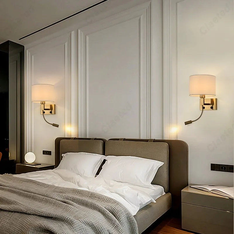 lampe murale moderne tissu noir beige éclairage chambre cuisine salle manger led angle réglable