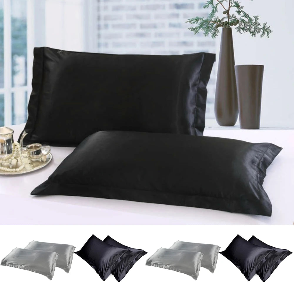 taies d'oreiller satinées soie noires grises élégantes simples maison