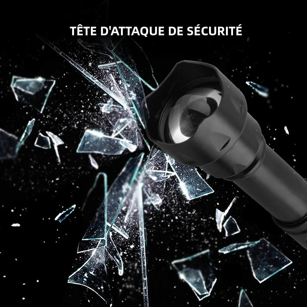 torche tactique robuste led 10w noire lumière violette rechargeable 18650 ipx6