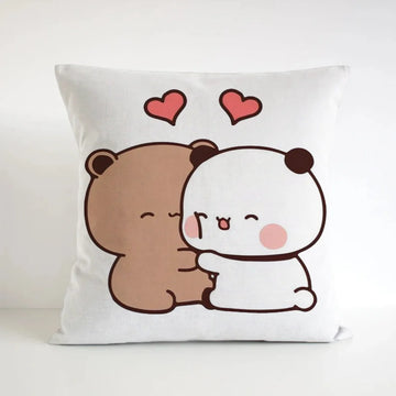 coussin carré blanc décoratif ours marron panda coeur rose cartoon salon chambre lit