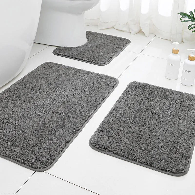 tapis bain moderne gris rose uni doux antidérapant respectueux environnement machine lavage trois pièces