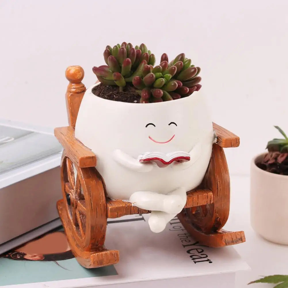 pot fleurs résine blanc succulente souriante fauteuil bascule literature decoratif mignonextérieur