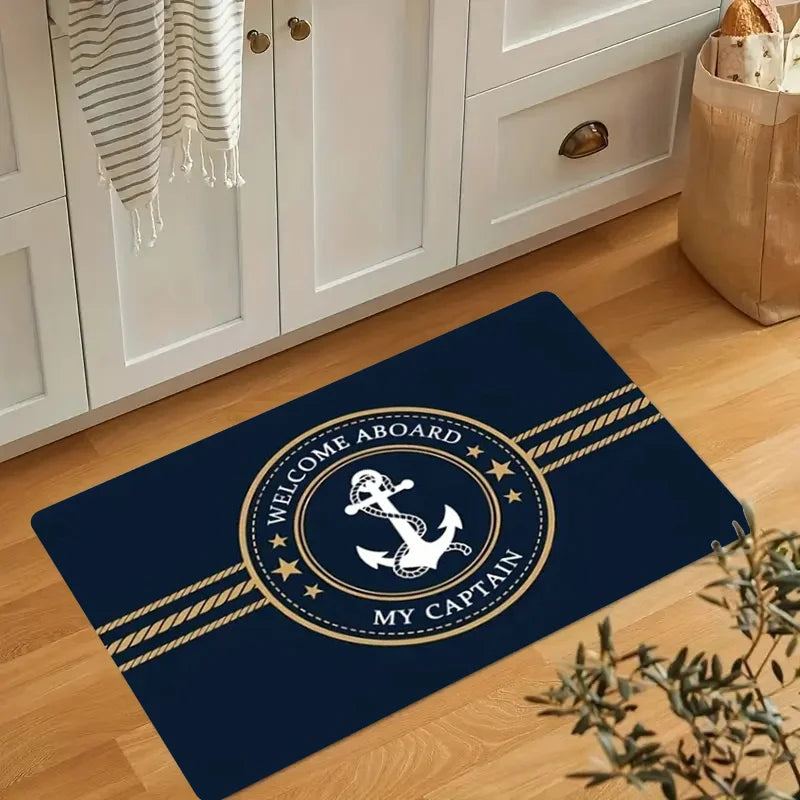 tapis sol marin bleu marine ancre bienvenue corde antidérapant salon chambre