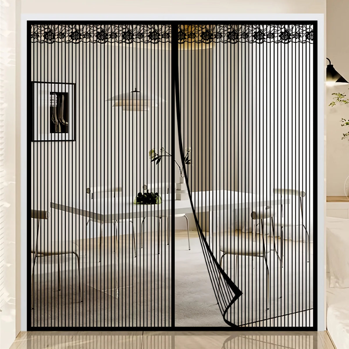 rideau porte noir rayures vertical magnétique moderne adhésif grande taille été