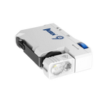 lampe torche rechargeable 400 lumens blanc gris texture granulée moderne robuste anneau fixation notice