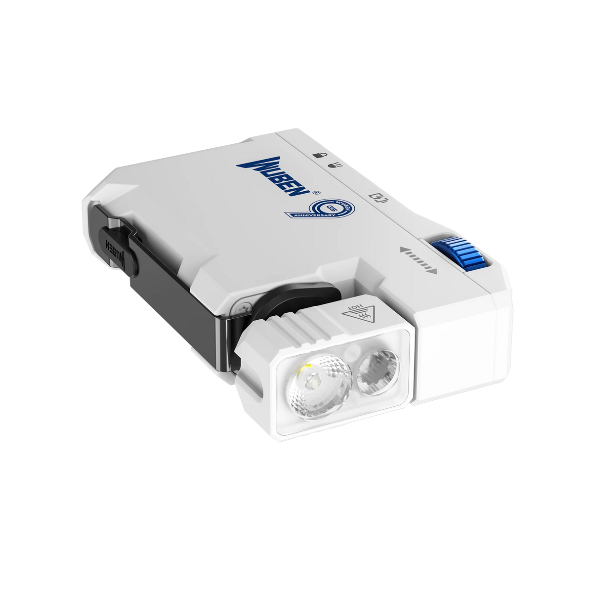 lampe torche rechargeable 400 lumens blanc gris texture granulée moderne robuste anneau fixation notice