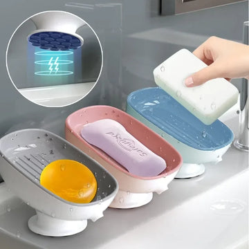 récipient savon ventouse moderne strié drainage eau fixe salle bains rose bleu blanc gris