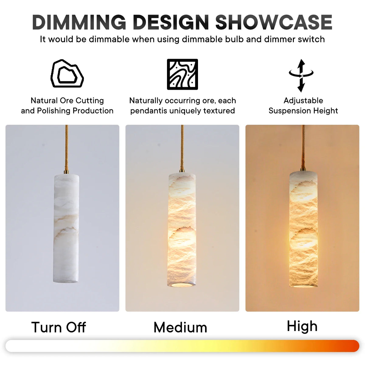 Suspension lumineuse marbrée moderne blanc beige marron clair pince câble doré