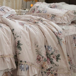ensemble literie fleuri romantique 100 coton king size beige rose vert bleu