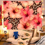 tapisserie moderne imprimée léopard fleurs rose couleur rose beige noir blanc décoration murale grande
