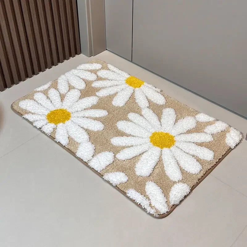 tapis sol moderne fleurs blanches absorbant eau non glissant intérieur maison coton doux