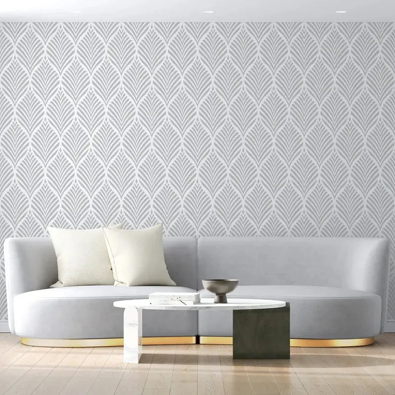 feuilles stylisées stencil blanc brun art deco peinture murale projet artisanal texture opaqueduocircle