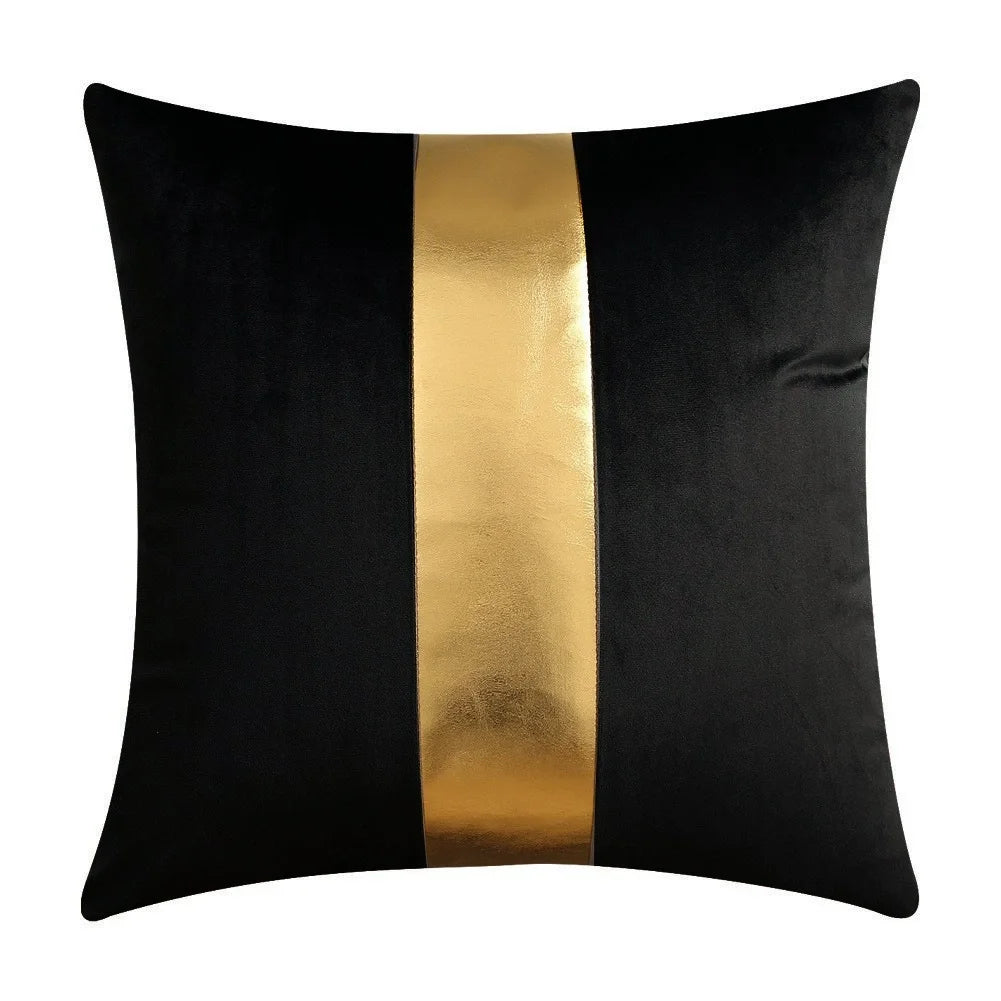 ensemble housses coussin noir rayures dorées velours luxe moderne taies oreiller décoratives