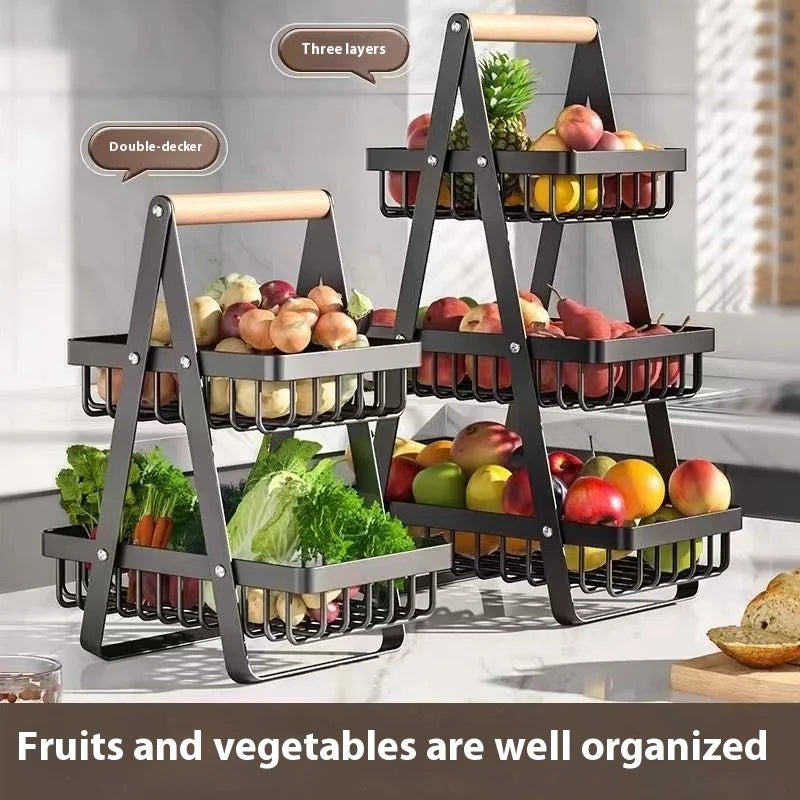 panier fruits métal noir pliable moderne rangement cuisine multifonctionnel organizer snack rack