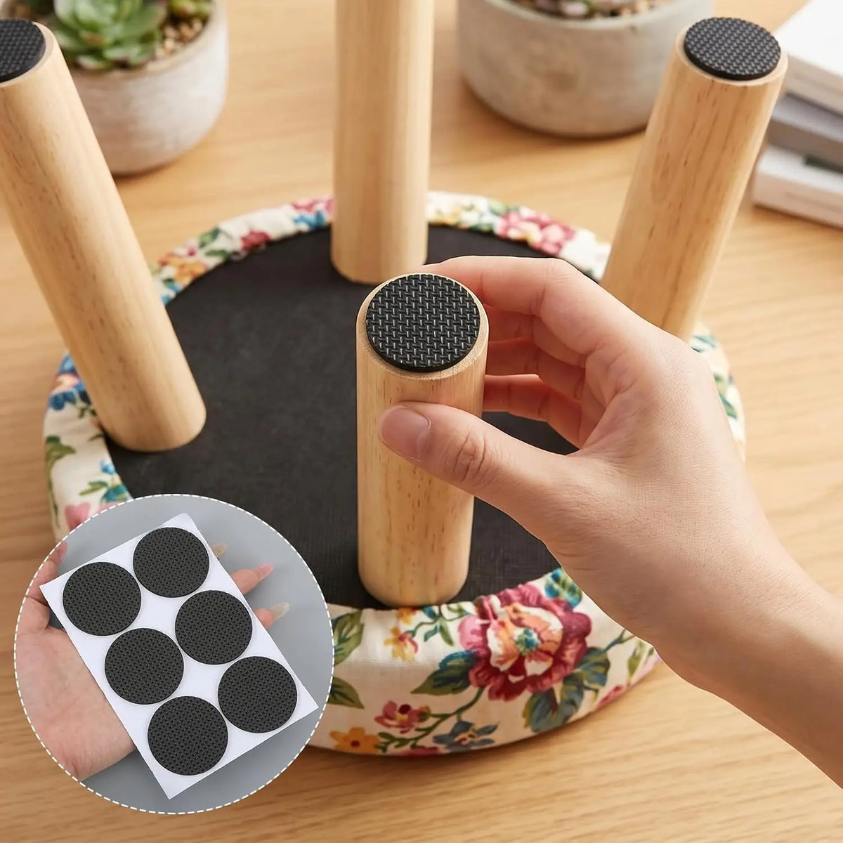 protecteurs meubles adhésifs mousse eva noir tissu petits points pratique utilitaire 12pcs rond 30pcs