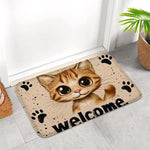 tapis d'entrée moderne chat welcome adhésif résistant extérieur intérieur beige noir vert gris