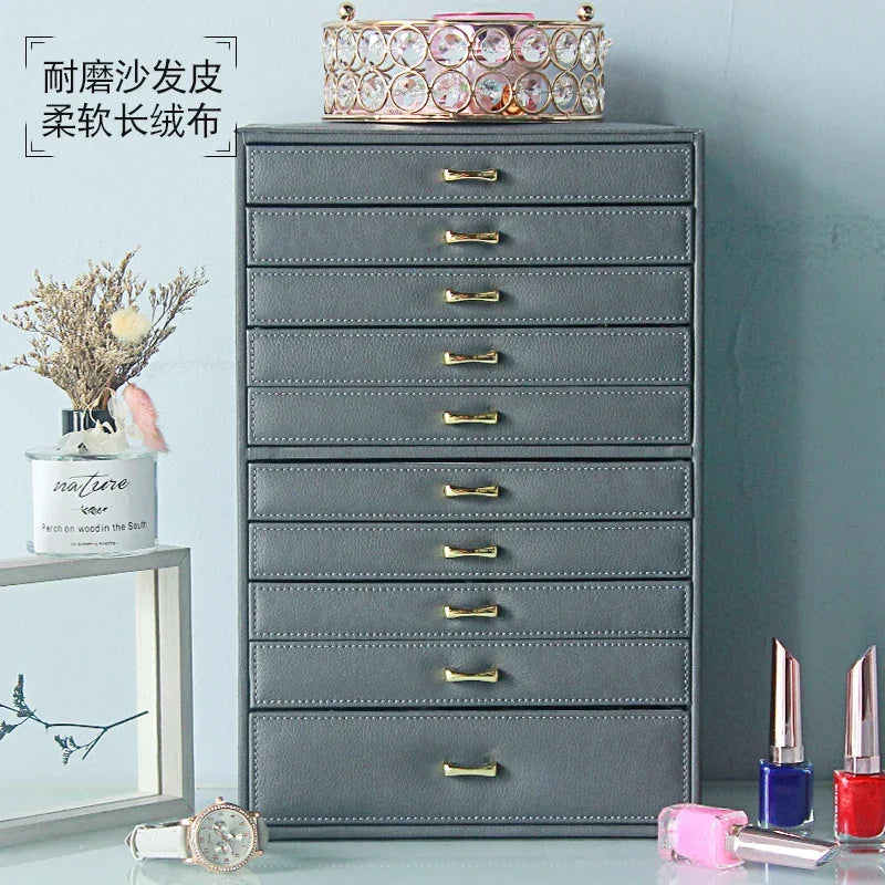 boîte bijoux simili cuir rose poignées dorées velours moderne grande capacité