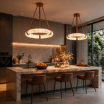 Suspension lumineuse moderne marbre marron cuir chaînes lumière LED 3000K 4500K 6000K