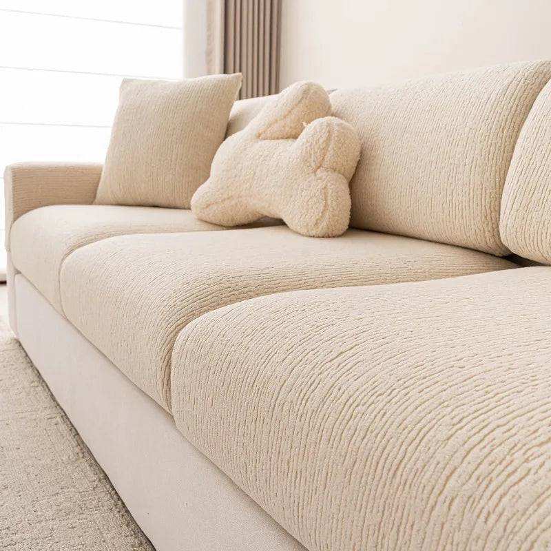 housse canapé beige clair tissu côtelé moderne protection siège salon universelle antidérapante ajustable