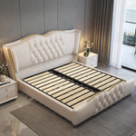 lit moderne tufté beige marron bleu 150x200cm 180x200cm 200x220cm bois tissus composite