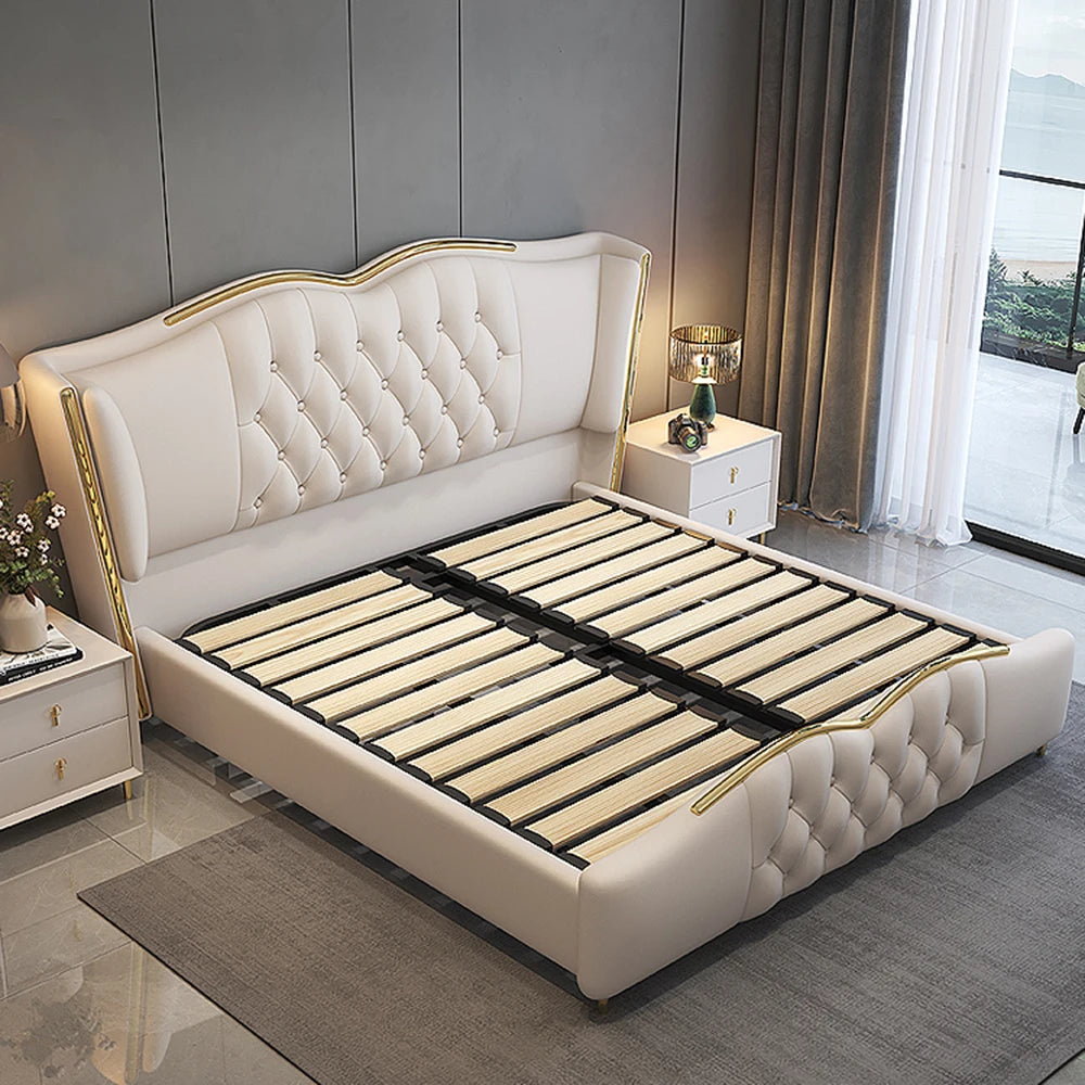 lit moderne tufté beige marron bleu 150x200cm 180x200cm 200x220cm bois tissus composite